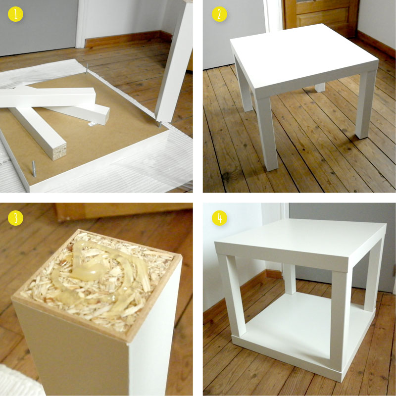 Les premières étapes pour la fabrication de la table lack personnalisée. Monter et assemble les 2 tables
